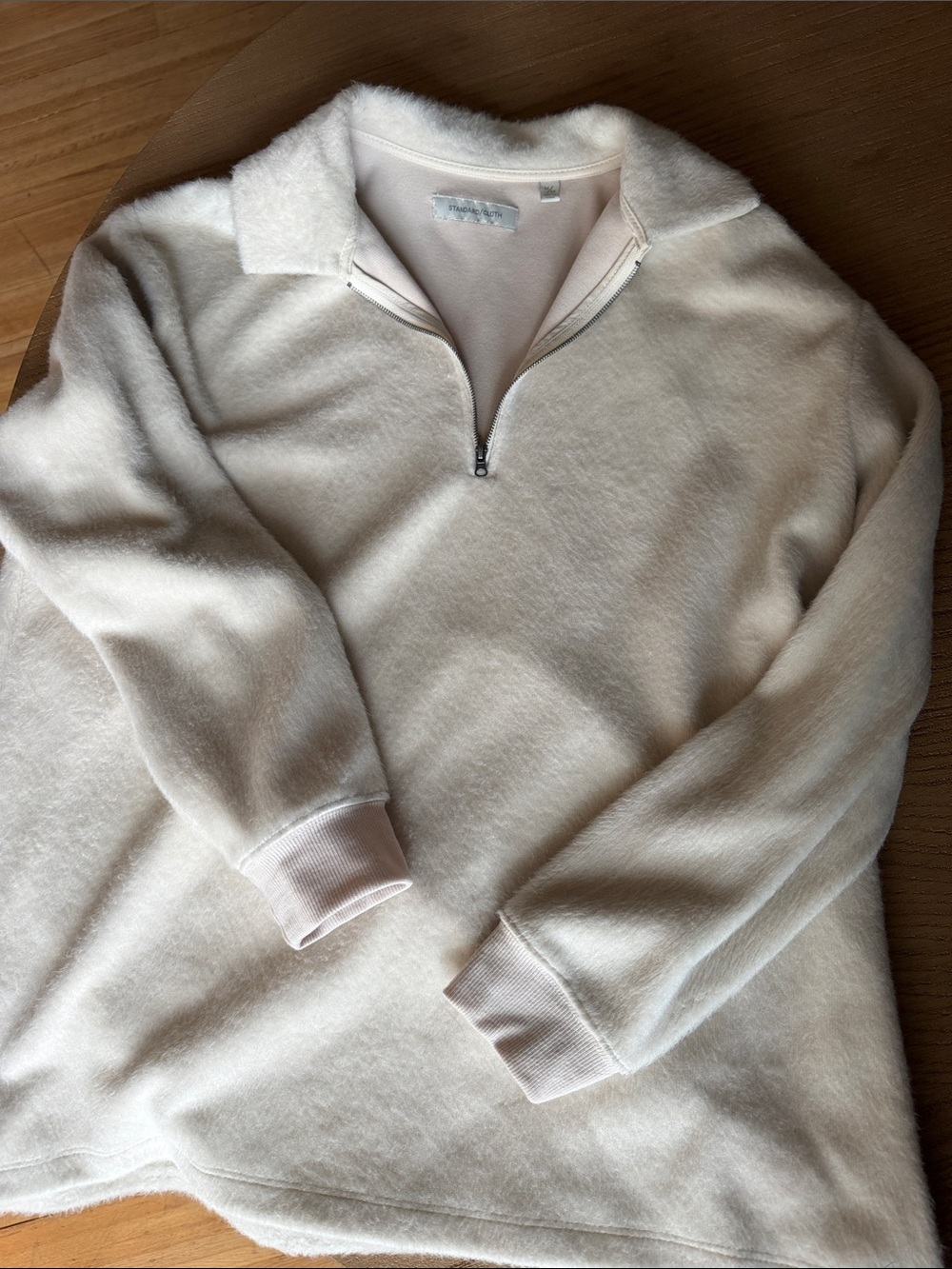 Men's Cream Half-Zip Fleece Pullover Sweater